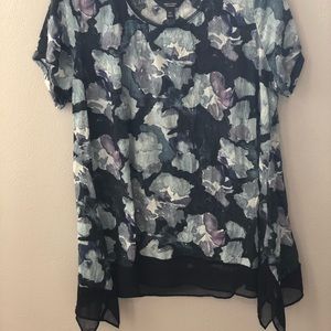 Flowery Blue Top Black Edged Detailing